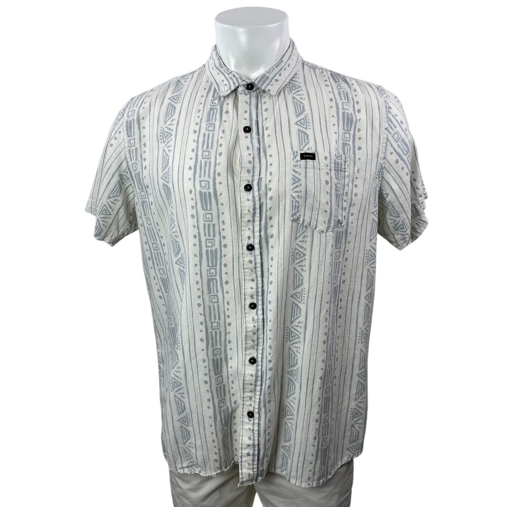 Rip Curl Men's White Aztec Short Sleeve Chest Pocket Button Down Camp Shirt L